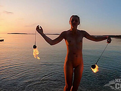 Nude Beach Fire Dancing At Sunset With Gorgeous Ginger Lea