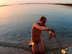 Nude Beach Fire Dancing At Sunset With Gorgeous Ginger Lea