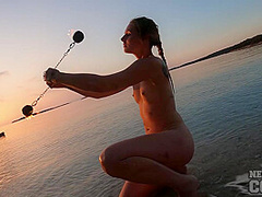 Nude Beach Fire Dancing At Sunset With Gorgeous Ginger Lea