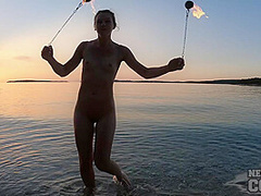 Nude Beach Fire Dancing At Sunset With Gorgeous Ginger Lea
