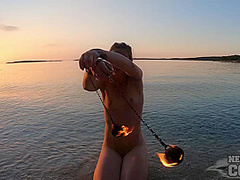 Nude Beach Fire Dancing At Sunset With Gorgeous Ginger Lea