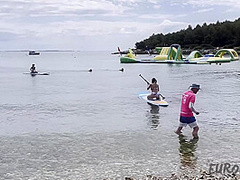 Paddle Boarding And Sunbathing Babes On Vacation Miss Pussycat With Rebeka Ruby Adriana And Sammy