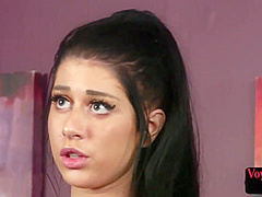 Bosomy voyeur Brit babe in high heels teasse her wanker