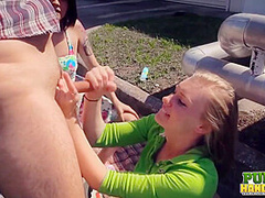 Raquel Roper And Jessie Young - And Homeless Handjob