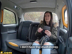 Greedy taxi babe fucked outdoor in cab by taxi driver