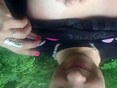 Nasty Brunette Babe Outdoor Blowjob - SoloAustria