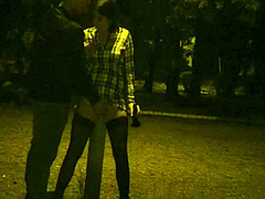 Kinky Couple Masturbates Together In A Public Park