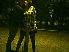 Kinky Couple Masturbates Together In A Public Park