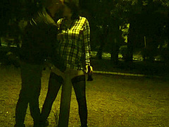 Kinky Couple Masturbates Together In A Public Park