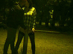 Kinky Couple Masturbates Together In A Public Park