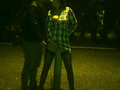 Kinky Couple Masturbates Together In A Public Park