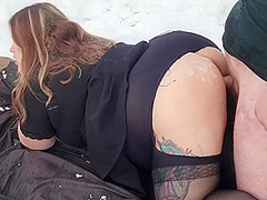 Hard Fuck In The Snowy Woods - Steam Coming Out Of Her Pussy Along With Cum