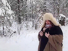 Hard Fuck In The Snowy Woods - Steam Coming Out Of Her Pussy Along With Cum