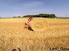 Slutty Redhead Milf Sucks In A Field With A Buttplug. Huge Facial Cumshot