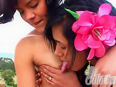 Cute latina teens outdoors