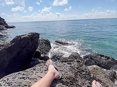 Gorgeous Readhed Fucked On The Beach Between The Rocks