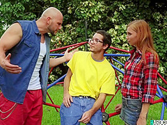 Bully Fucks Petite Redhead In A Park