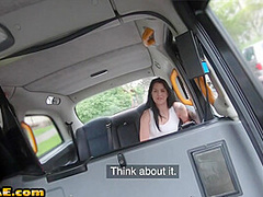 Busty taxi babe outdoor fucked in cab by lucky taxi driver