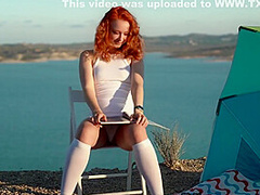 Redhead Girl In White Panties Masturbate On A Hill