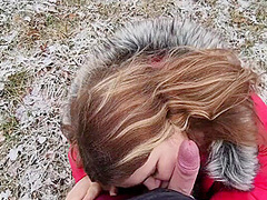 Cute Bbw Sucked Off In Nature And Got Cum In Her Mouth - Teases With Big Natural Tits