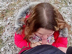 Cute Bbw Sucked Off In Nature And Got Cum In Her Mouth - Teases With Big Natural Tits