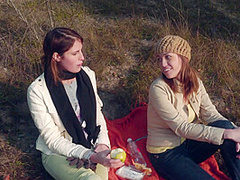 Busty babe takes it had from her slutty girlfriend by Outdoor Fucktivities