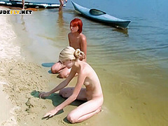 Nudist Teens With Slim Body Is Enjoying The Sun On The Rocky Beach