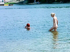 Nudist Teens With Slim Body Is Enjoying The Sun On The Rocky Beach
