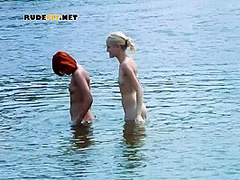 Nudist Teens With Slim Body Is Enjoying The Sun On The Rocky Beach