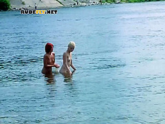 Nudist Teens With Slim Body Is Enjoying The Sun On The Rocky Beach