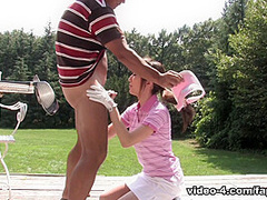 Sweet Japanese girl redefines the rules of golf with a blowjob - FapHouse