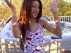 Mixed race teen hottie toying her pussy