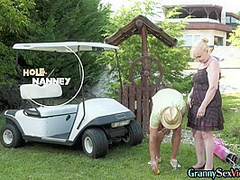 Lusty Grandma gets fucked in greedy cunt outdoor by neighbor