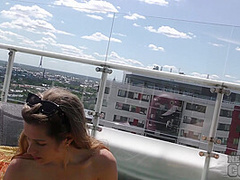 Rooftop Terrace Masturbating Babe Josie Using A Wide Dildo Deep Jilling Her Vagina In The Sun