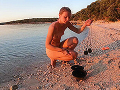 Hot Ginger Professional Fire Dancer Lea Playing With Her Flames On The Beach During Sunset