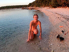 Hot Ginger Professional Fire Dancer Lea Playing With Her Flames On The Beach During Sunset
