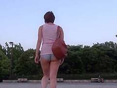 Gorgeous short hair Japanese amateur hot pants walk in public