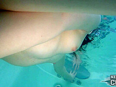 18yo Matty Underwater In Jacuzzi During Winter Big Thick Glass Dildo Sliding In And Out