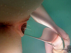 18yo Matty Underwater In Jacuzzi During Winter Big Thick Glass Dildo Sliding In And Out