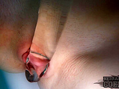 18yo Matty Underwater In Jacuzzi During Winter Big Thick Glass Dildo Sliding In And Out