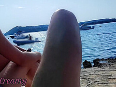 French Milf Handjob Amateur On Nude Beach Public In Greece To Stranger With Cumshot With Bigger Cock And Miss Creamy