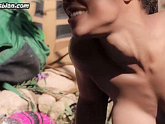 Black lez seduces white slut outdoor with her fingers