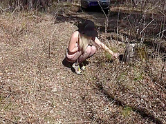 A Naked Blonde With A Juicy Pawg, Hairy Pussy, And Beautiful Legs In Pantyhose Walk Outdoor. Exhibitionism And Foot Fetish On Nature. 11 Min