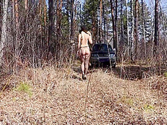 A Naked Blonde With A Juicy Pawg, Hairy Pussy, And Beautiful Legs In Pantyhose Walk Outdoor. Exhibitionism And Foot Fetish On Nature. 11 Min