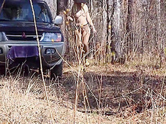 A Naked Blonde With A Juicy Pawg, Hairy Pussy, And Beautiful Legs In Pantyhose Walk Outdoor. Exhibitionism And Foot Fetish On Nature. 11 Min