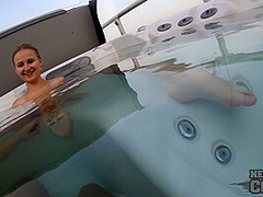 Pov Miss Pussycat Dildoing Layla Underwater In The Rooftop Jacuzzi