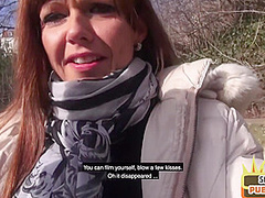 Threesome car slut fucked in amateur MMF action outdoor