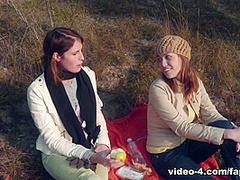 Busty babe takes it had from her slutty girlfriend - FapHouse