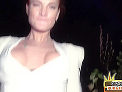 Public amateur redhead skinny MILF fucked outdoor in POV