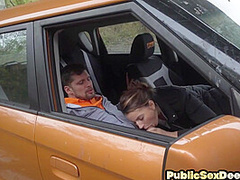Amateur driving babe public fucked outdoor in car by tutor